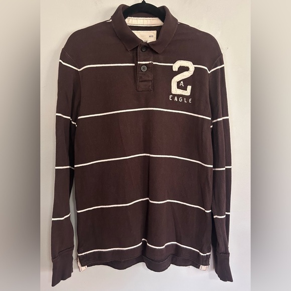 American Eagle Outfitters Other - American Eagle Rugby Polo Shirt Brown Stripe Applique 2 Varsity Y2K Preppy M